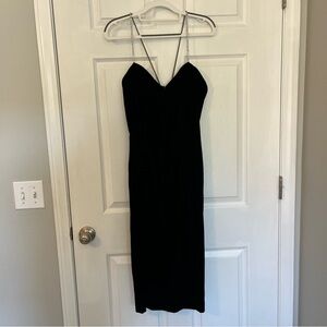 Black Velvet Evening Midi Dress (M)